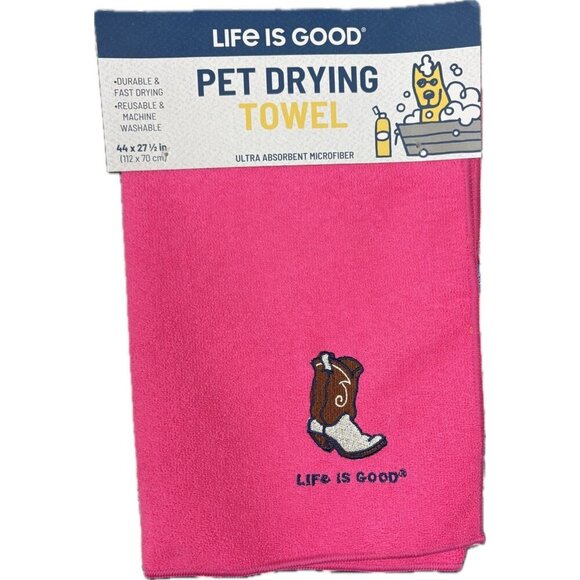 Life Is Good Pink Cowboy Boot Patch Microfiber Finished Edges Pet Drying Towel - Picture 2 of 3